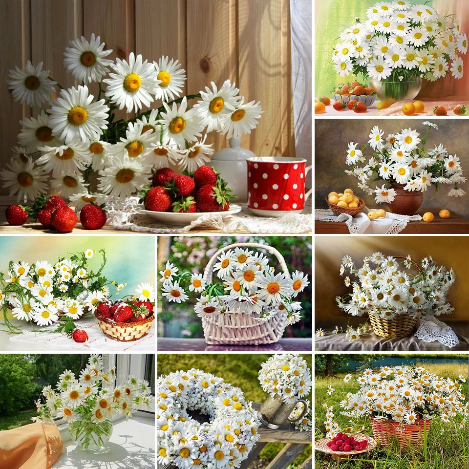 

Новое поступление, 5D алмазная живопись «сделай сам», маргаритки, цветы, наборы для вышивки крестиком, мозаика, искусство, картина стразы, укр...