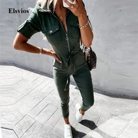 2021 summer short sleeve overalls playsuit fashion tie up waist office lady jumpsuit women casual zip pocket cargo pants romper