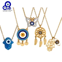 lucky eye titanium steel butterfly fatima hamsa hand necklace blue turkish evil eye pendant necklace for women girls jewelry