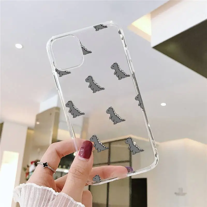 

Cute Dinosaur Baby Fashion Phone Case Transparent for iPhone 6 7 8 11 12 s mini pro X XS XR MAX Plus SE cover funda