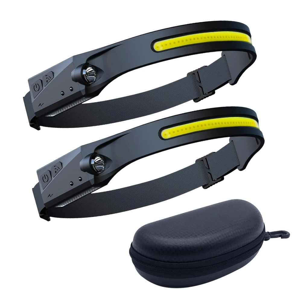 

2pcs LED COB Headlamp Rechargeable Lighting 230 Degree 200 Lumens Head Torch Lightweight Headlamp Waterproof Headlight