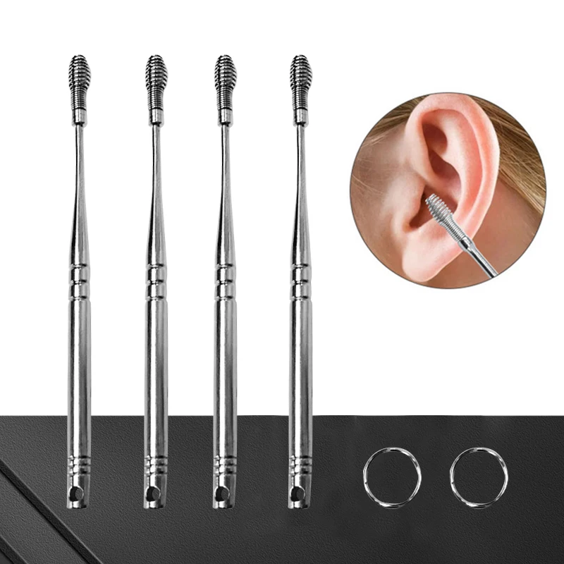 

2Pcs Stainless Steel Spiral Ear Pick Spoon Ear Wax Removal Cleaner Ear Care Beauty Tool Multi-Function Portable with Key Chain