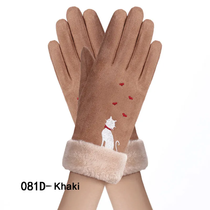 New Winter Female Lace Warm Cashmere Three Ribs Cute Mittens Double Thick Plush Wrist Women Touch Screen Driving Gloves