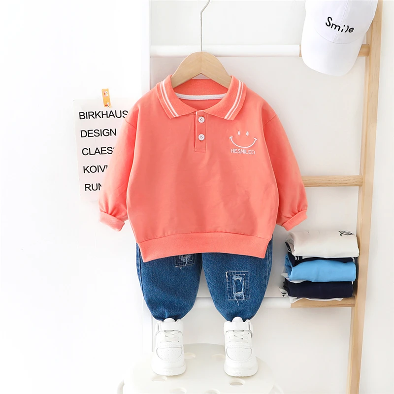 HYLKIDHUOSE Spring Baby Girls Boys Clothing Sets Kids Children Cartoon Lapel T Shirt Jeans Toddler Infant Casual Clothes Outfit | Детская