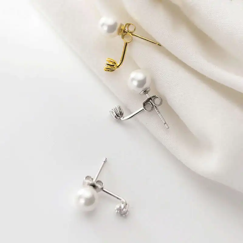 

PONYKISS Romantic S925 Sterling Silver Pearl and Zircon Stud Earrings for Women Fine Jewelry Party Lovely Gift Accessory