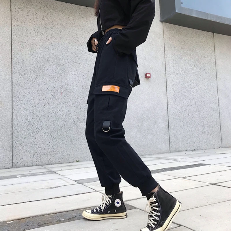 Популярные свободные уличные штаны с высокой талией брюки в стиле хип хоп