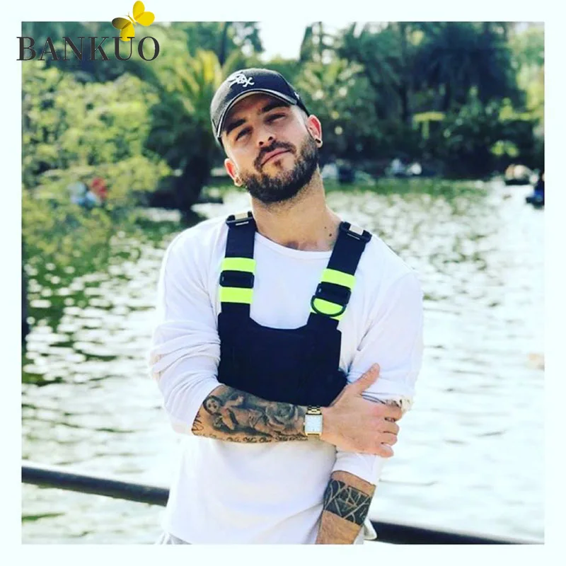 

BANKUO Hip-hop Street Tactical Function Multi-pocket Vest Bag Fashion Chest Pocket Unisex Personalized Reflective Waist Bag Z175