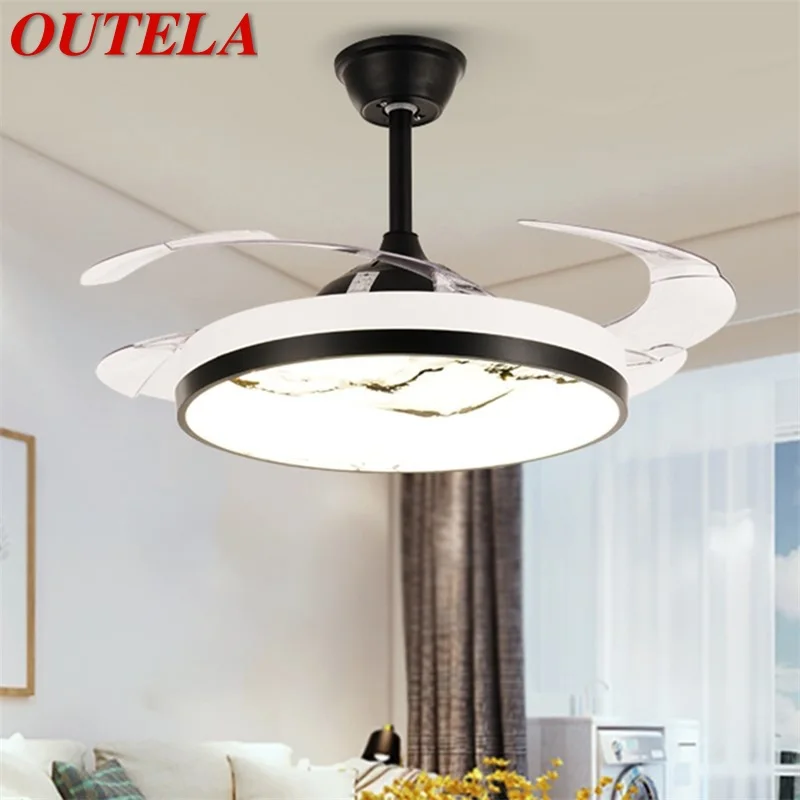 

OUTELA New Ceiling Fan Light Invisible Lamp With Remote Control Modern LED For Home 110V 240V