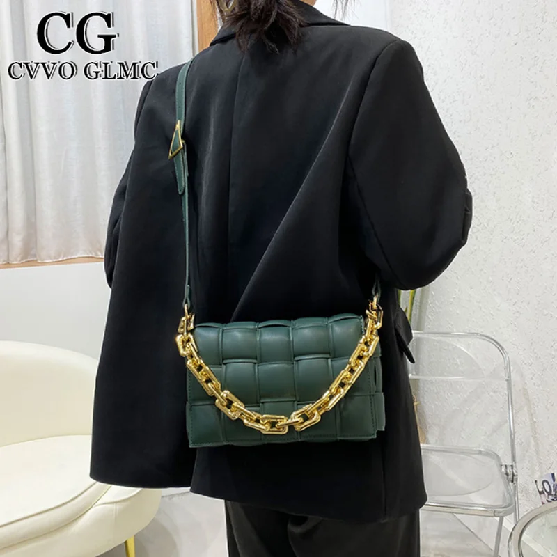 

Cvvo Glmc Women's Shoulder Bags Weave Leather Flap Bag For Women 2021 New Brand Designer Handbags Thick Crossbody Bags Female