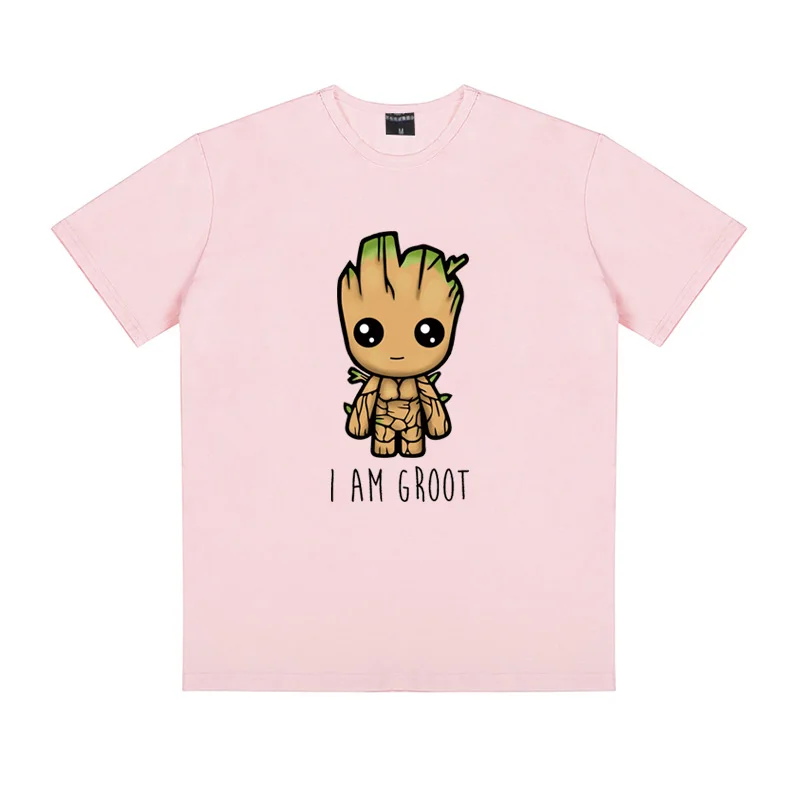 TOPESKO Футболка с принтом «I Am Groot», Мужская футболка из хлопка с коротким рукавом и рисунком, брендовая одежда больших размеров для подростков - Цвет: Розовый