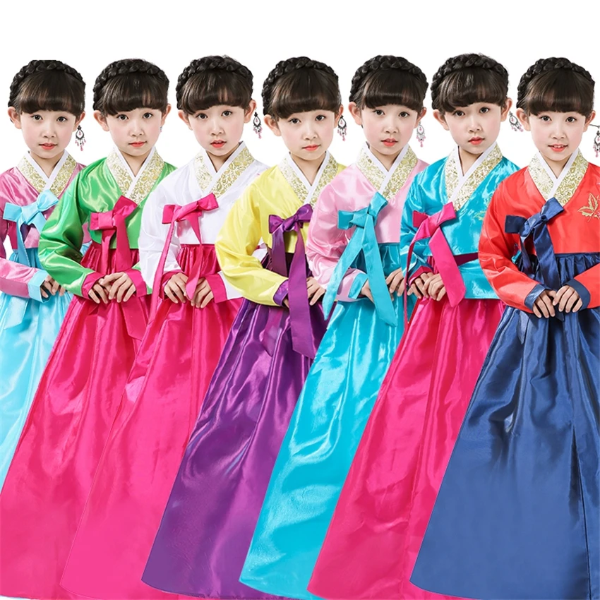 

Korean Style Birthday New Year Gift Multicolor Cosplay Costumes for Kids Girl Dress Hanbok Party National Children Dance Yukata