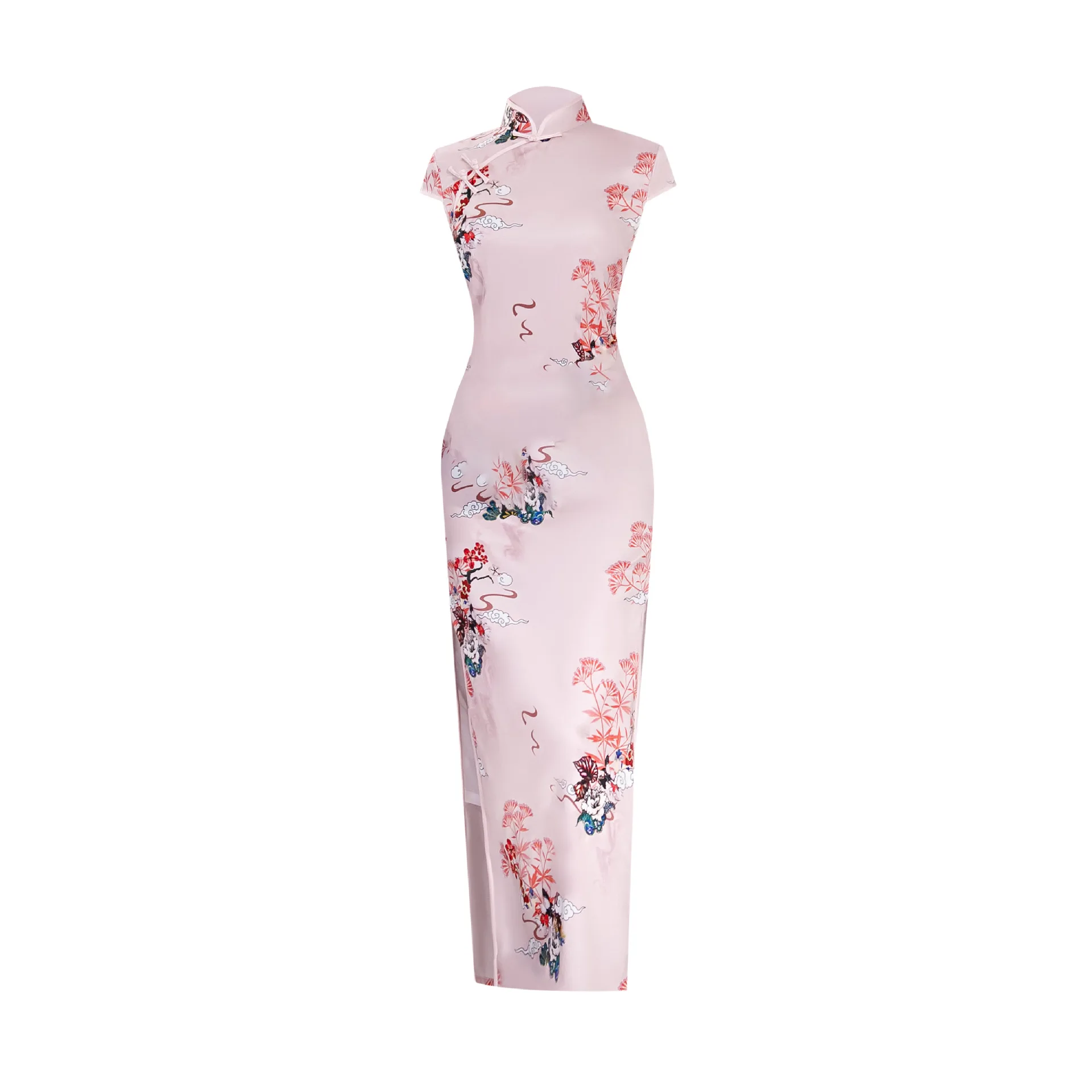 Spring 2020 Silk Imitation Show Cheongsam Long Style Double Layer Improved Qipao Daily Temperament Fashion Evening Dress | Тематическая