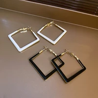 korean new simple geometric rhombus black white enamel hoop earrings for women