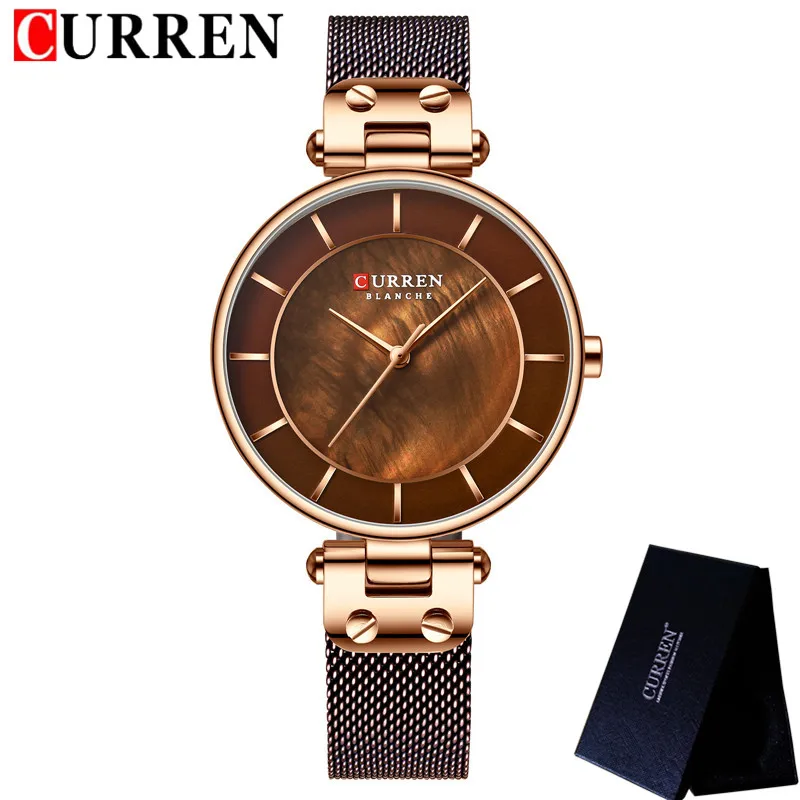 Женские наручные часы CURREN серебристые водонепроницаемые с сетчатым браслетом из
