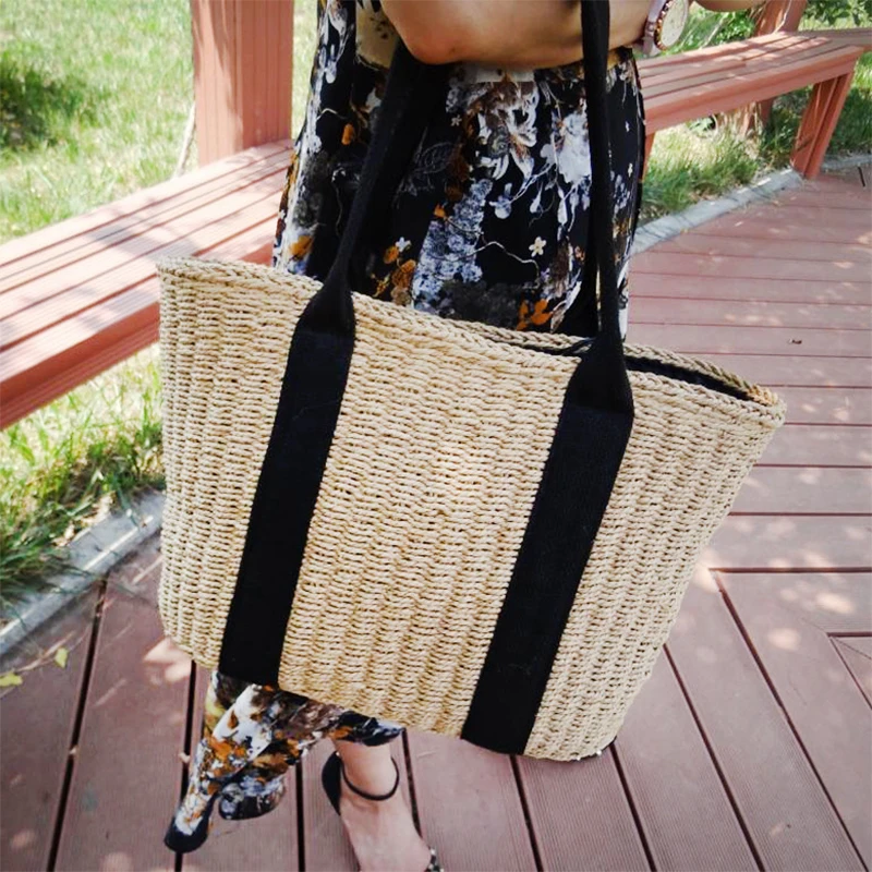 Женская сумка летняя пляжная ручной работы из ротанга плетеная вязаная с