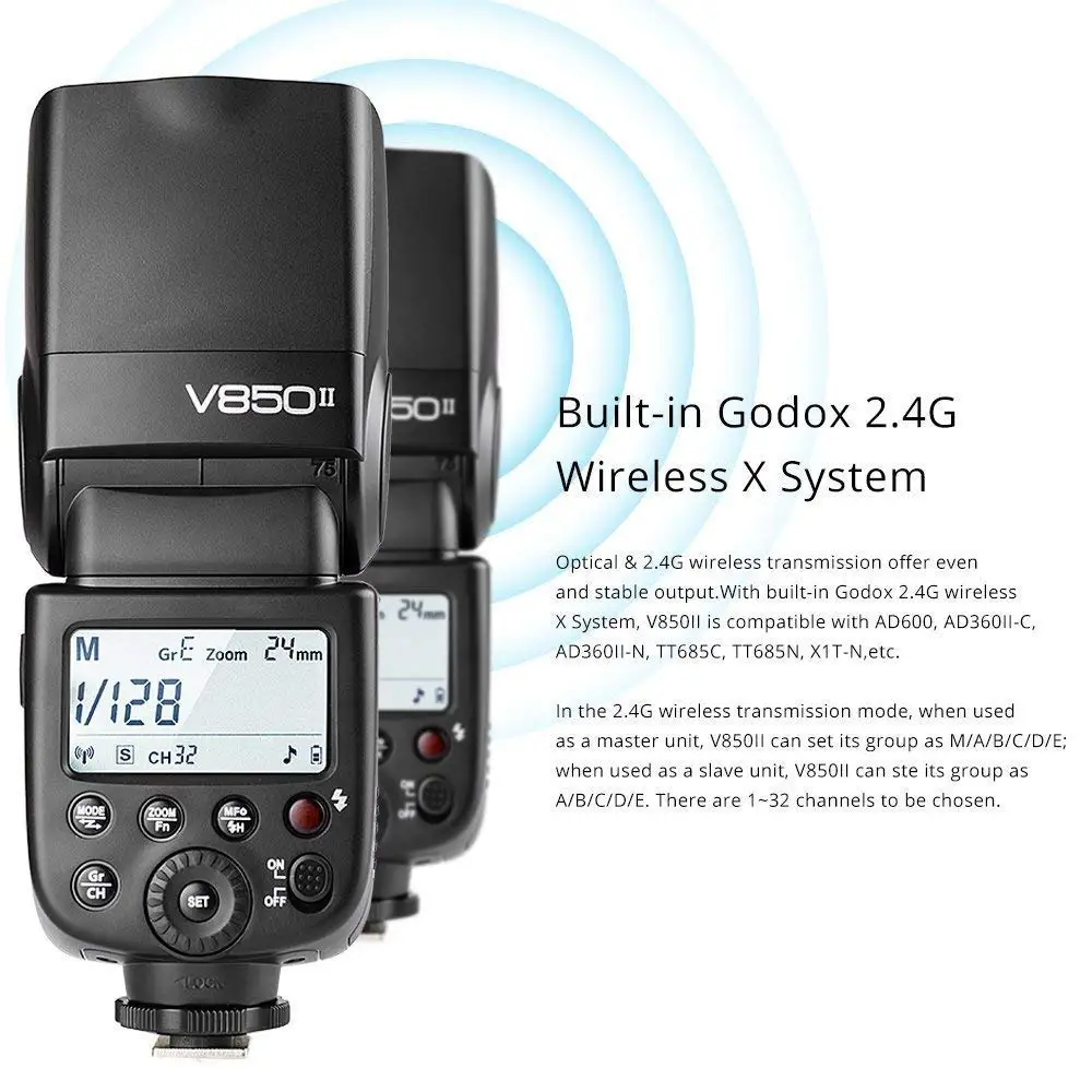 GODOX V850II 2000 мАч литий-ионный аккумулятор 2 4G 1/8000s HSS Speedlite Flash Light GN60 для DSLR Canon Nikon Pentax