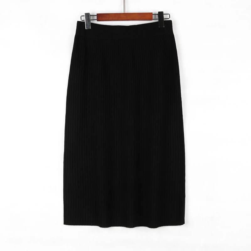 

2021 new knitted pencil skirts young women's plus size mid-length straight long skirt autumn winter spring black green BSQ021