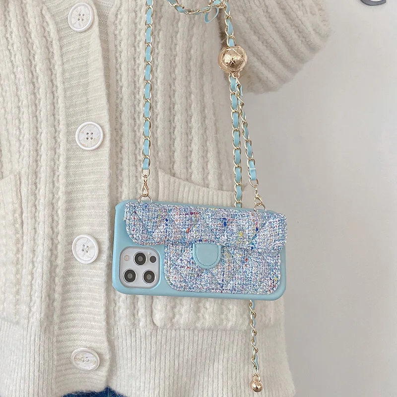 2021 luxury brand gold ball chain strip crossbody card bag case for iphone13 12 11 pro xs max xr 7 8 plus cover phone accessory free global shipping