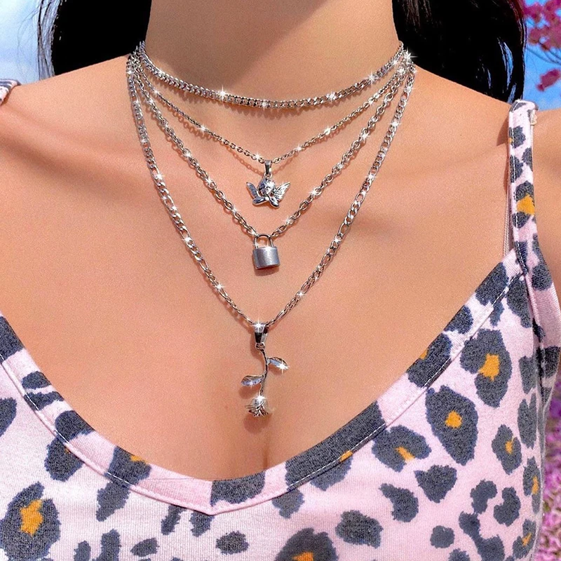 4 шт./компл. женские ожерелья набор ретро роза Ангел ребенок замок висит ключица