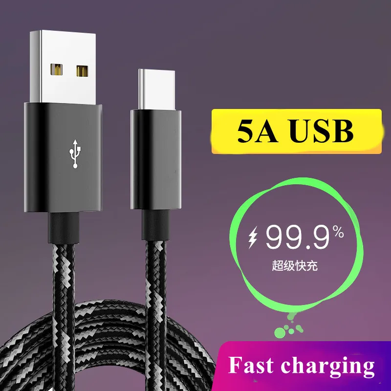 

5A 2m/1m Nylon Weave USB Type C Cable Micro USB Fast Charging Mobile Phone Android Charger Type-C Data Cord For Xiaomi Samsung