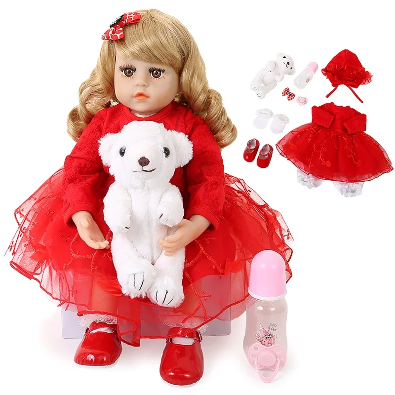 

48cm High Quality Elegant Reborn Baby Girl Doll Soft Vinyl Red Cloth Body Silicone Baby Princess Doll Lifelike Baby As Kids Gift