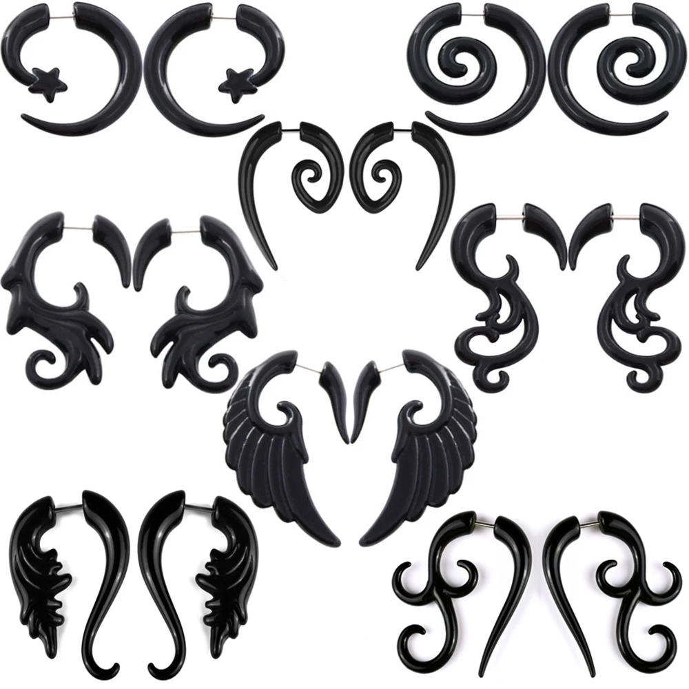 2 шт. черный акриловые поддельные твист спираль ухо с коническим отверстием