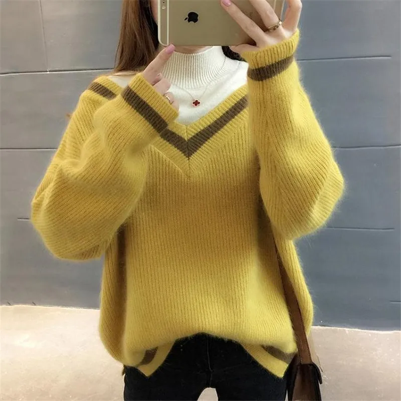 Новый женский осенний свитер Wnter 2021 пуловеры из двух частей с вышивкой F ake Женский