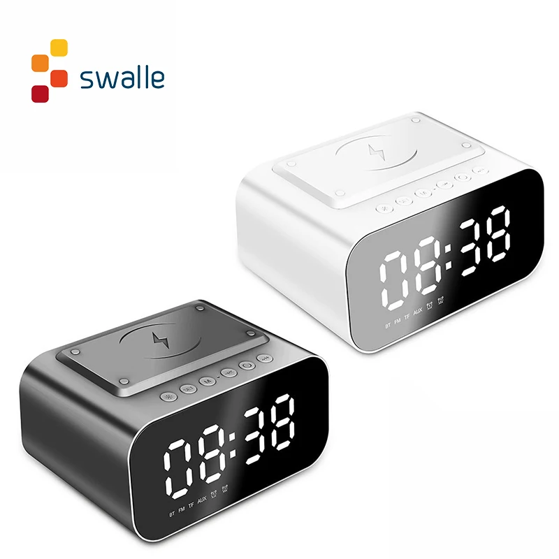 

Swalle New Wireless Charging Bluetooth Speaker Clock Led Alarm Clock Audio Multi-function Wireless Charging Bluetooth Speaker