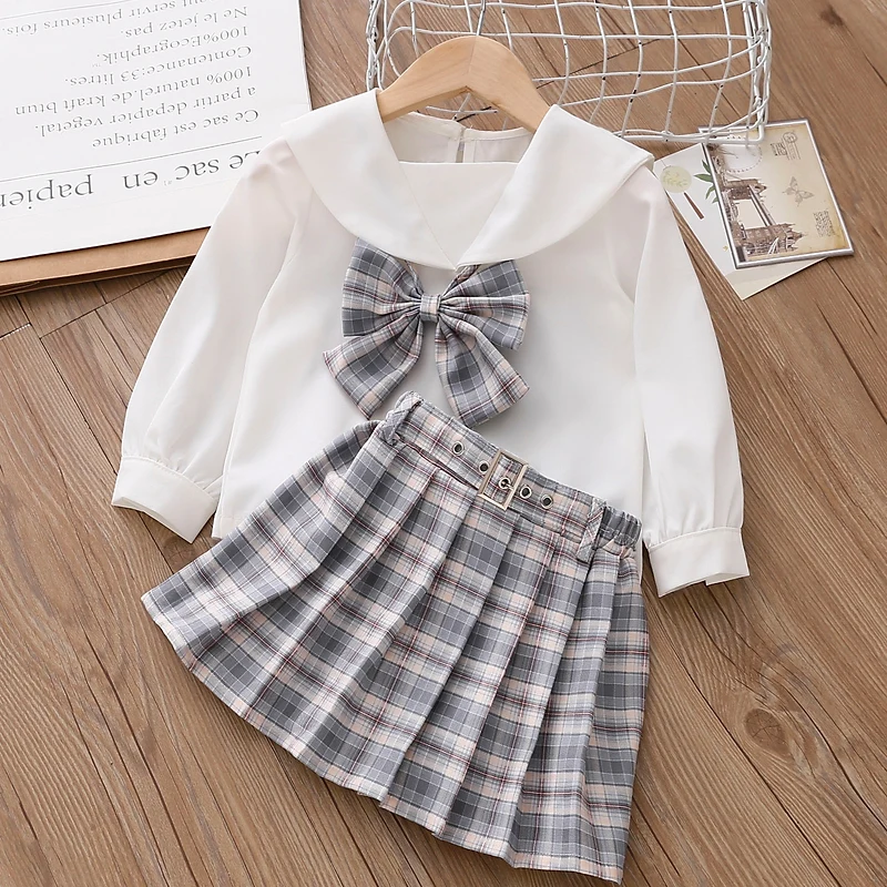

Детский клетчатый костюм, Новинка осени 2021, одежда для девочек, детская рубашка, юбка