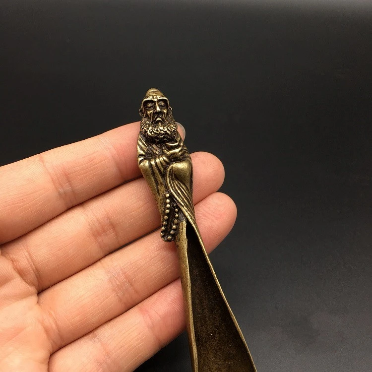 Коллекционная китайская латунная резьба по Дамо чайной ложке лопата кофейная