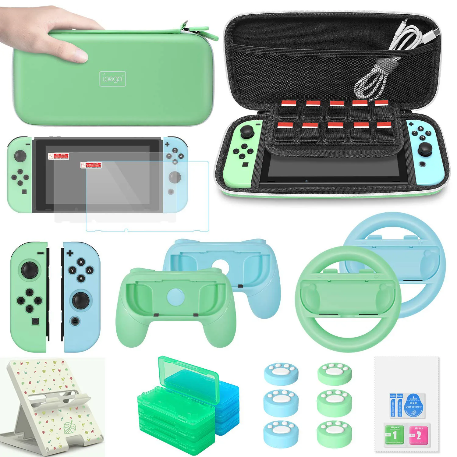 

Набор аксессуаров для Nintendo Switch, колпачки для рулевого колеса, сумка для переноски, чехол, защита экрана, контроллер, рукоятка, игровая подста...