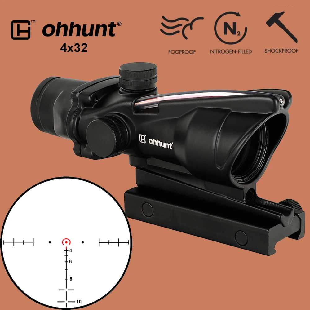 Ohhunt охотничий 4X32 ACOG настоящий оптоволоконный прицел BDC шеврон Подкова Сетка