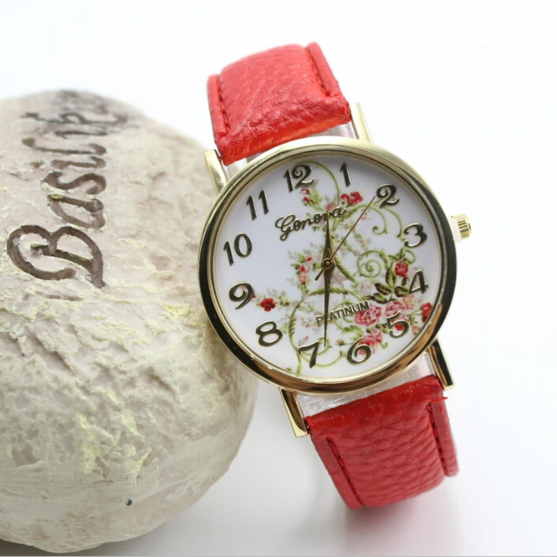 2019 дропшиппинг ретро кожаный ремень браслет для женщин часы с цветочным узором