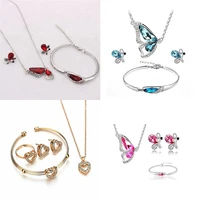 trendy heart butterfly kids xmas jewelry set women girls ring necklace bracelet earrings gift