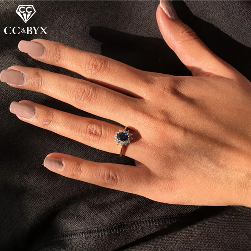 Кольца СС для женщин Роскошные Винтажные Ювелирные изделия с фианитом Синий