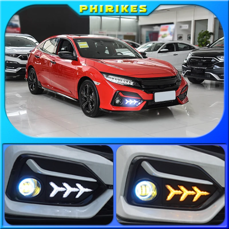 

2PCS LED DRL fog lamp Driving lights Yellow Turn Signal Lamp For Honda CIVIC hatchback 2020 2021 Daytime Running Light