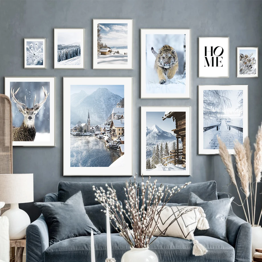 

Winter Castle Home Pine Forest Deer Tiger Wall Art Canvas Nordic Posters And Prints Wall Pictures For Living Room DecorPainting