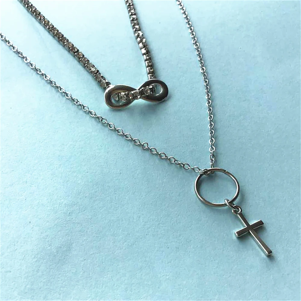 

Hot Fashion Casual Choker Necklace Personality Infinity Cross Pendant Silver Color Choker Necklaces Women Jewelry