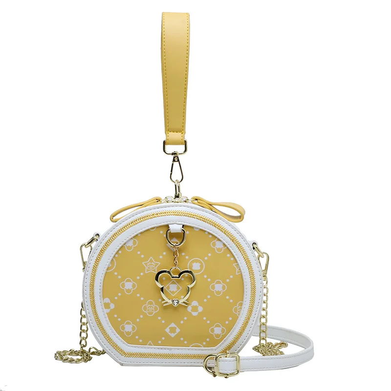 

Round Funny Design Chain Solid Color Simple PU Leather Crossbody Bags for Women 2021 Summer Travel Mini Shoulder Handbags A034