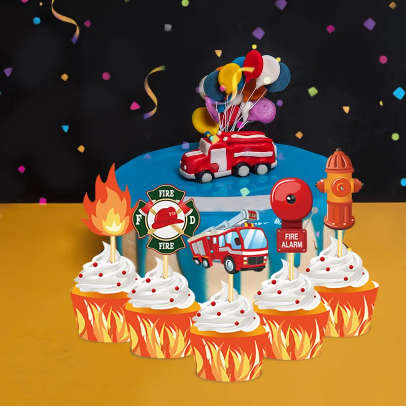 20 комплектов Топпер для торта пожарного детского дня рождения крутая тема