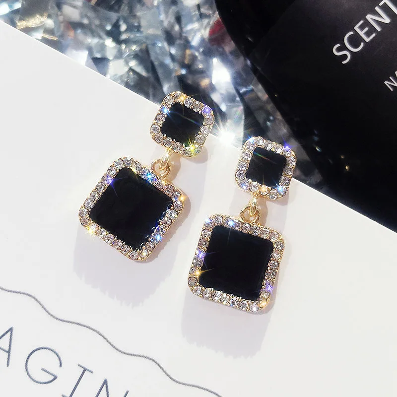 Earrings Black Round Square Star Pendant Geometric Women's Earrings Crystal Luxury Wedding Banquet Rhinestone Earrings