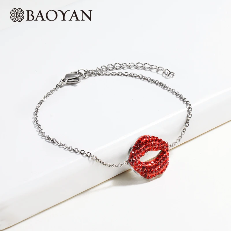 Браслеты Baoyan в виде помады подвеска губы красные стразы поцелуй ранние браслеты