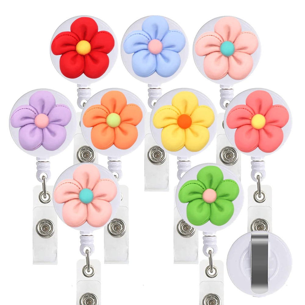 9pcs Lot Flower Retractable ID Card Badge Clip Holder Reel For Nurse Doctor Hospital Student Office Sweet Bow Style