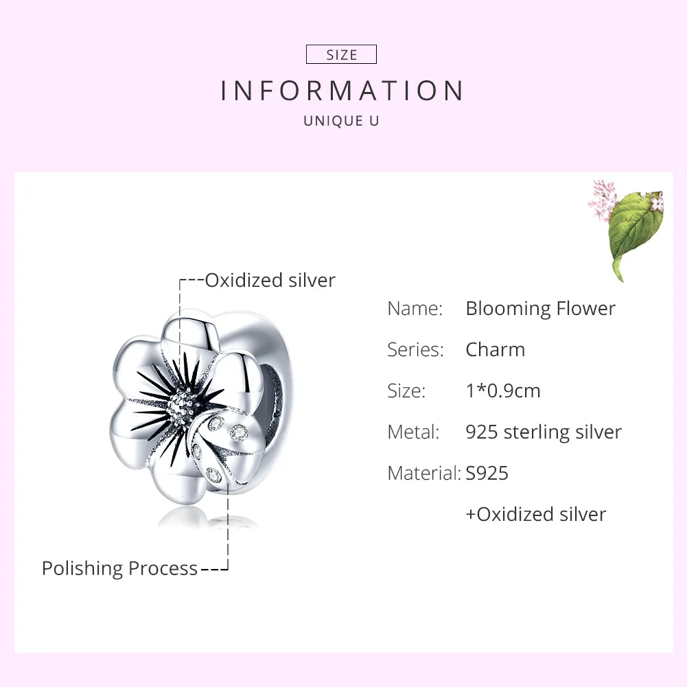 

Bisaer 2020 New Charms 100% 925 Sterling Silver Blooming Flower Beads Fit Charms Original S925 Bracelet Fine Jewelry HSC1722
