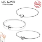 Женский браслет из серебра 100% пробы, с подвеской в виде сердца