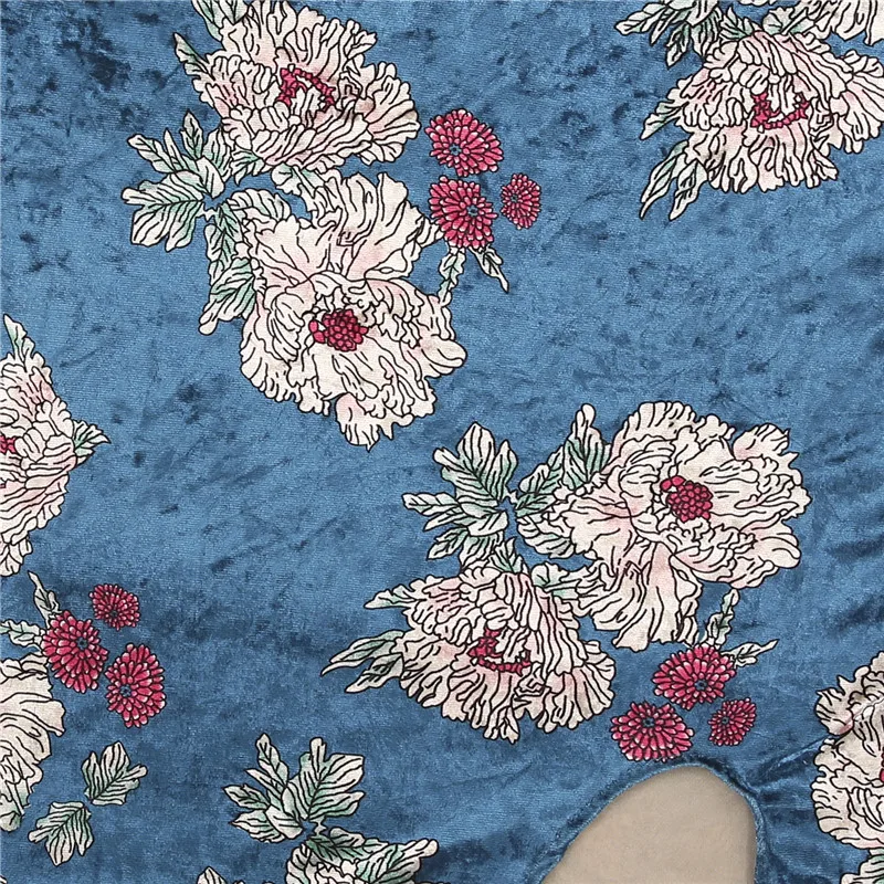 Женское цветочное элегантное бархатное платье с лямкой на шее королевское