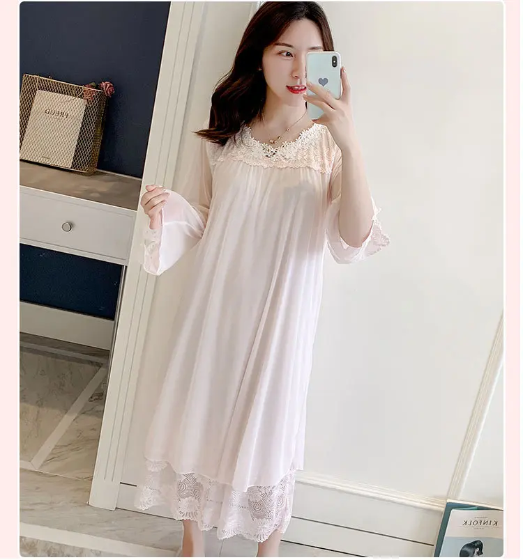 

Super Fairy Long Nighty Mesh Sleepwear White Pink Long Sleeve Korean Sleep Dress Night Gowns Ladies Lingerie Princess Sleepdress