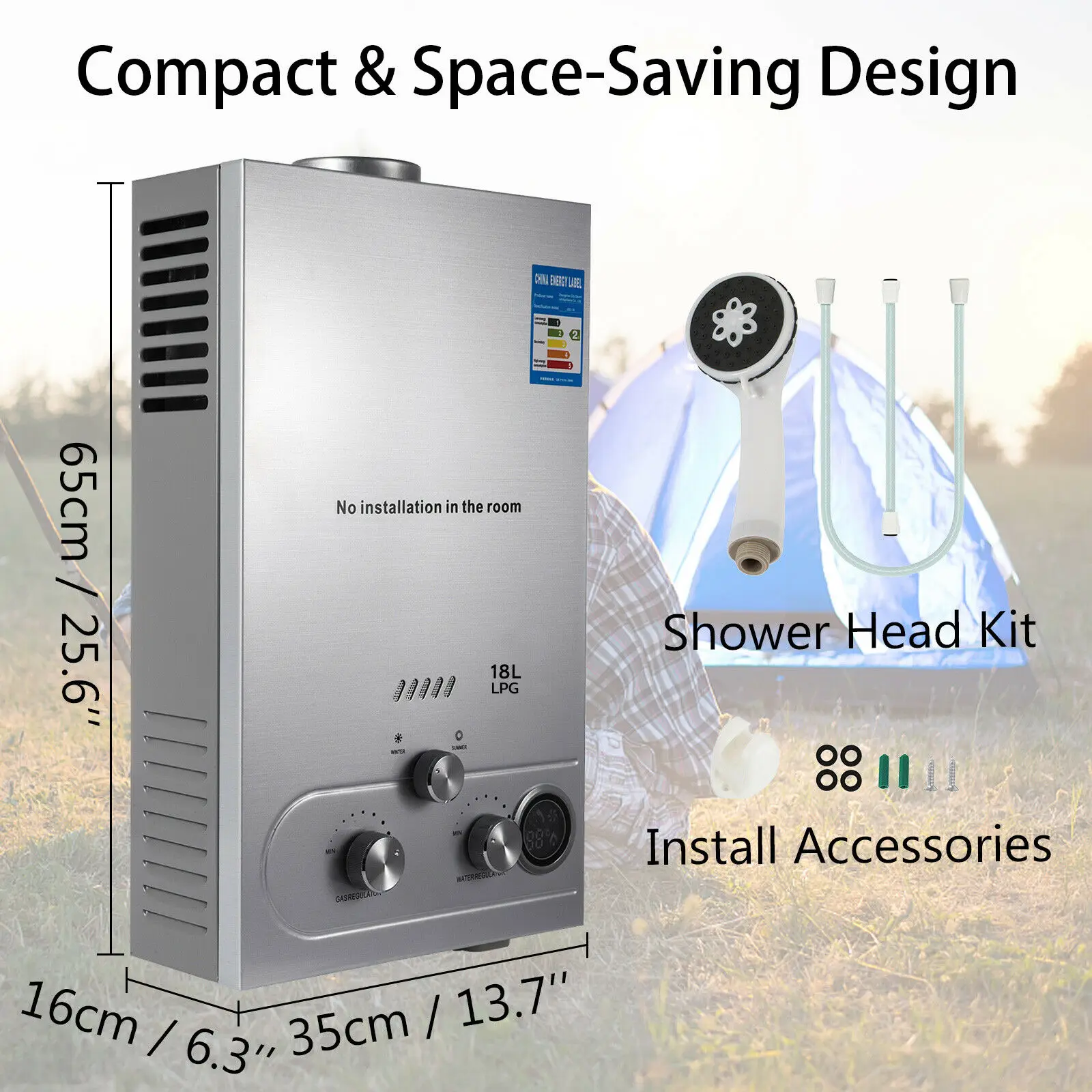 

18L Propane Water Heater 4.8GPM Tankless Propane Water Heater Fit for Home outdoor RV Use