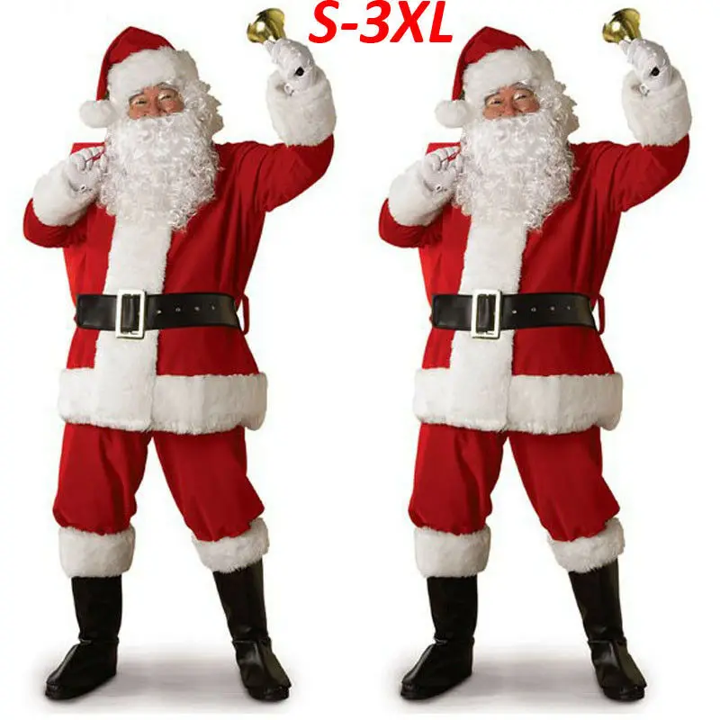 Christmas Santa Claus Costume Cosplay Clothes Fancy Dress In Men 5pcs/lot Suit For Adults hot |