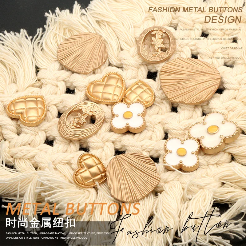 Золотистые металлические пуговицы с сердечком для одежды Подарок Цветок Botones